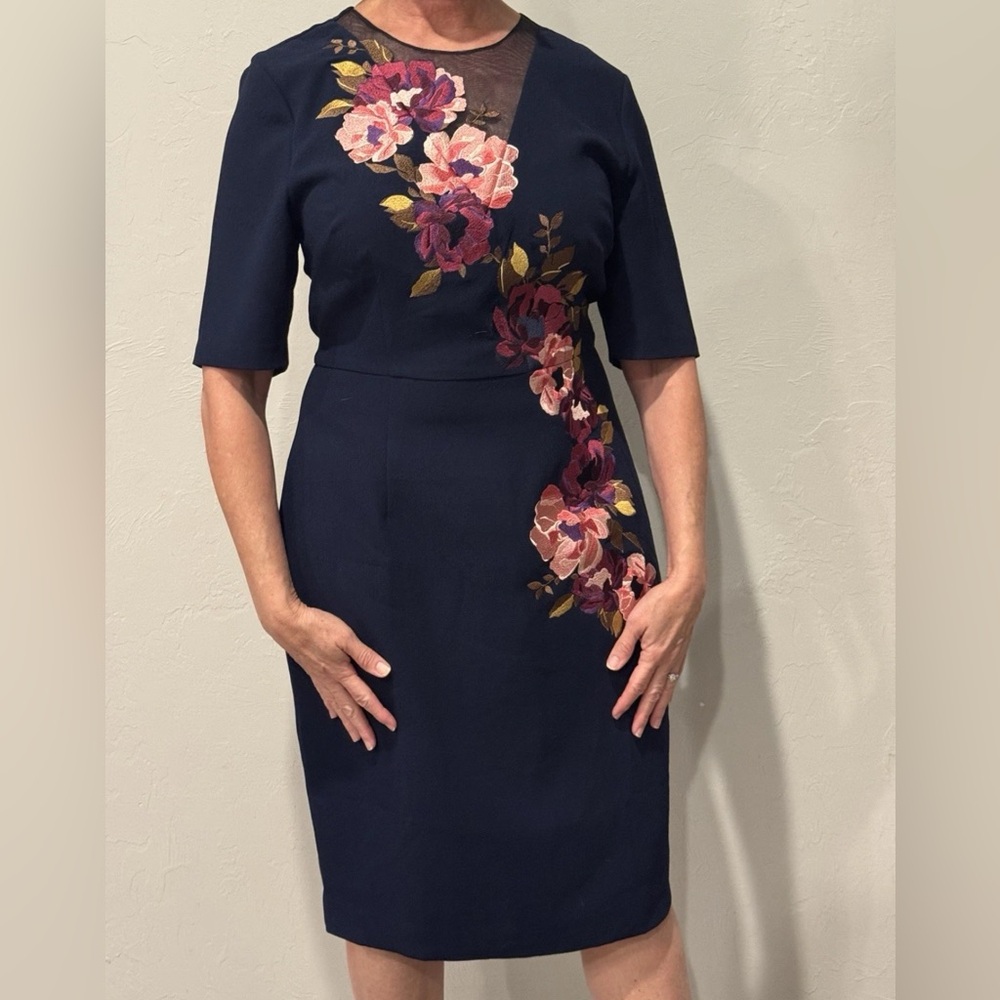 Trina Turk Navy Embroidered Midi Dress 12